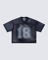 Black Mesh Number Print V-Neck T-Shirt