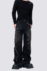 Track Grid Rivet Wide Leg Jeans