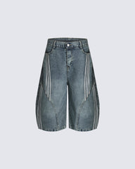 Side Stripe Panel Seven-Length Denim Pants