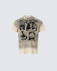 American Retro Tie-Dye Distressed Print Casual T-Shirt