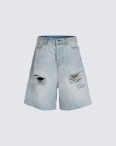New Light Washed Distressed Denim Shorts