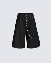 Button Detail Denim Wide Loose Shorts
