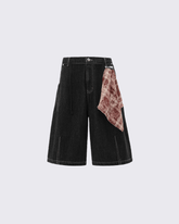 Denim Drawstring Shorts with Plaid Detail - Casual Streetwear