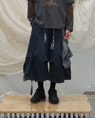 Utility Denim 3/4 Shorts with Detachable Back Flap