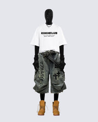 Gothic Washed Denim Shorts with Chains