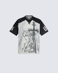 Gothic Angel Print Casual Retro Jersey Short Sleeve