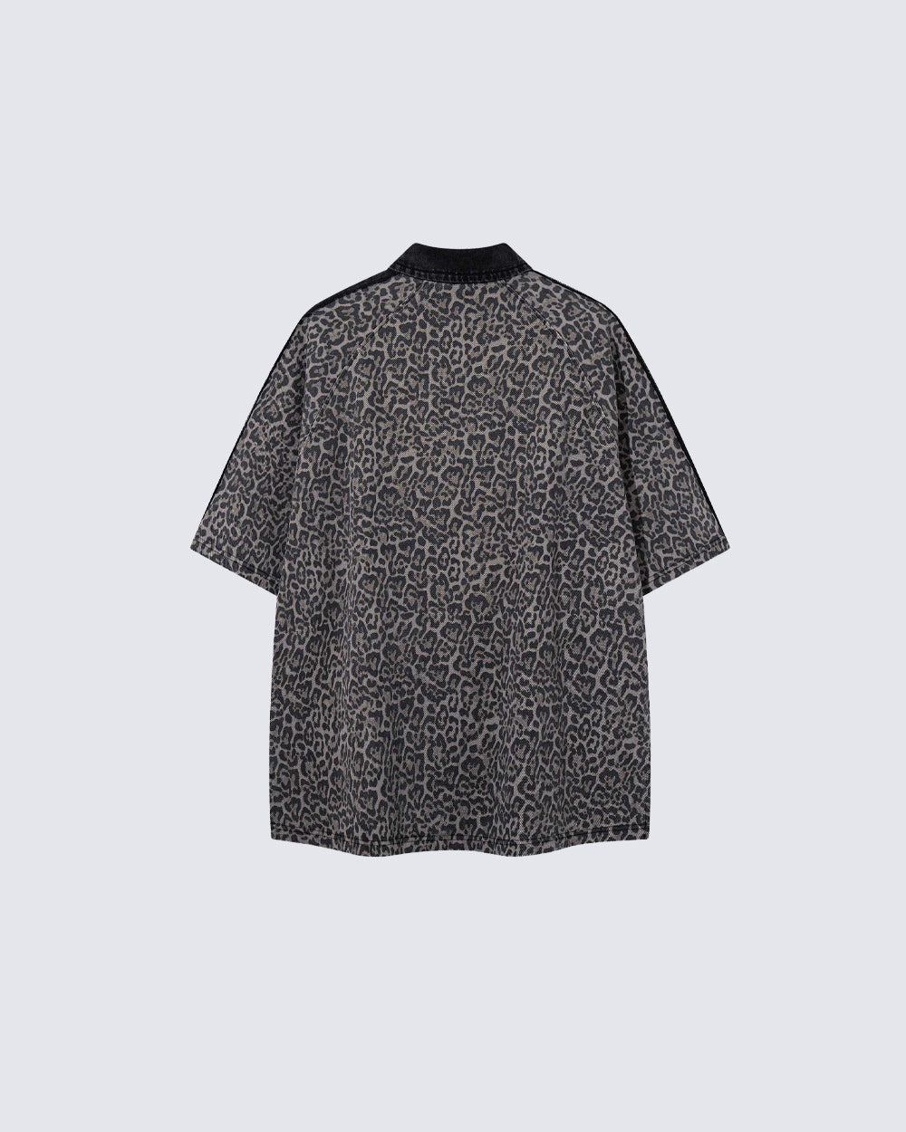 American Retro Leopard Print Patchwork Frayed Short-Sleeved Shirt