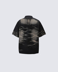 Vintage Washed Shadow Print Short Sleeve Shirt