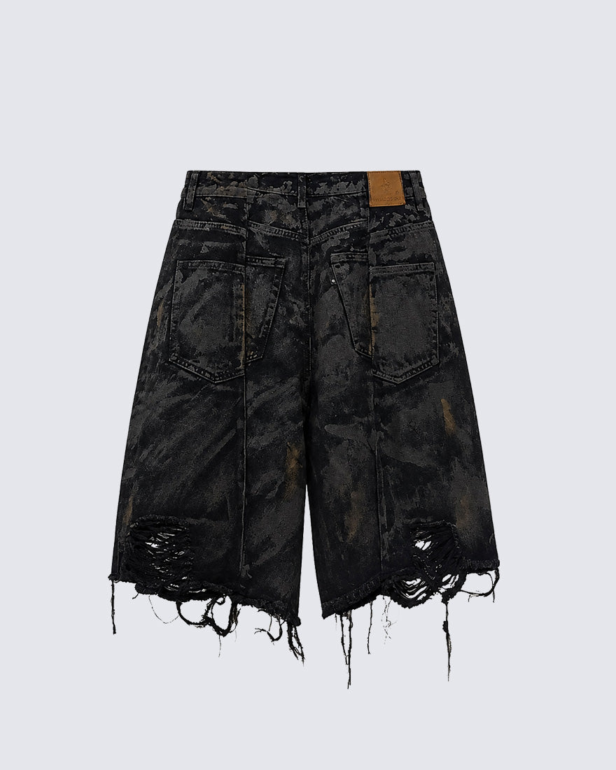 Vintage Distressed Black Denim Shorts