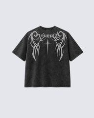 Retro Distressed Washed Design Printed Short-Sleeved T-Shirt