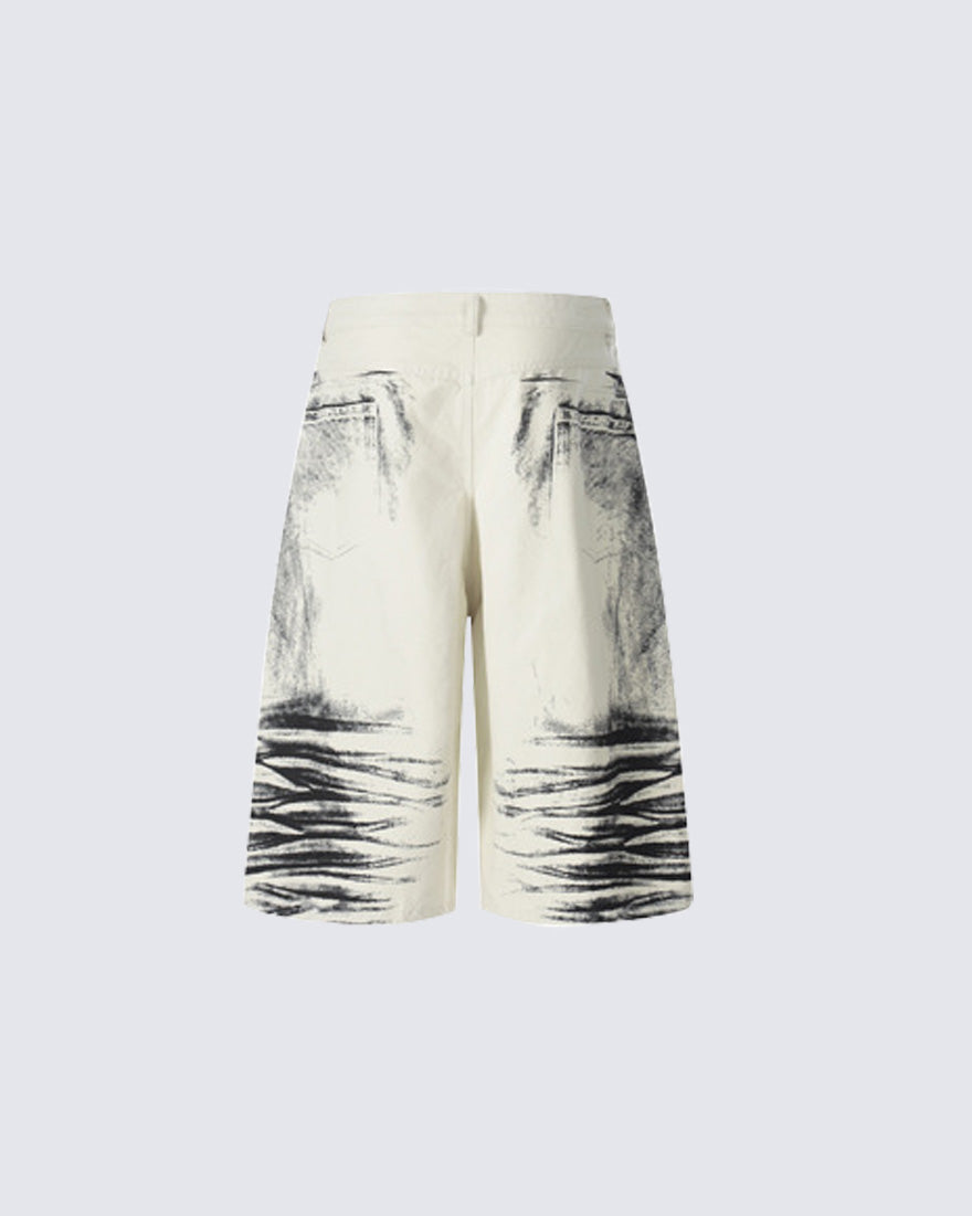 American Washed Ink Print Loose Casual Shorts