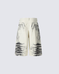 American Washed Ink Print Loose Casual Shorts