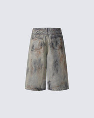American Vintage Dirty Wash Loose Fit Denim Shorts