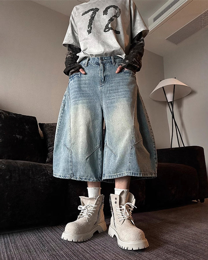 Vintage Washed Seven-Length Denim Pants