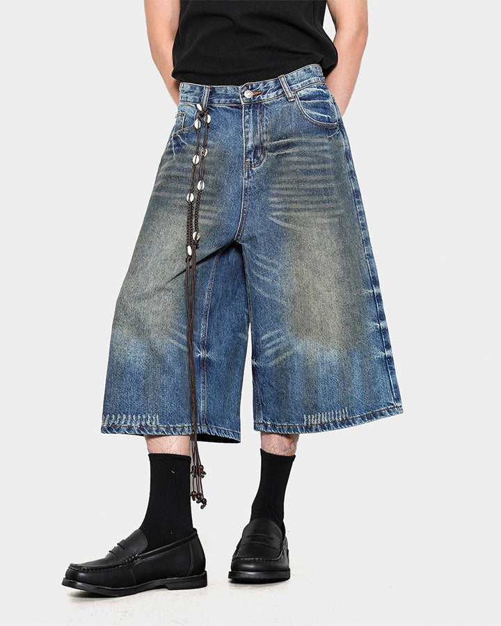 Vintage Washed Pleated Cat’s Whisker Denim Pants