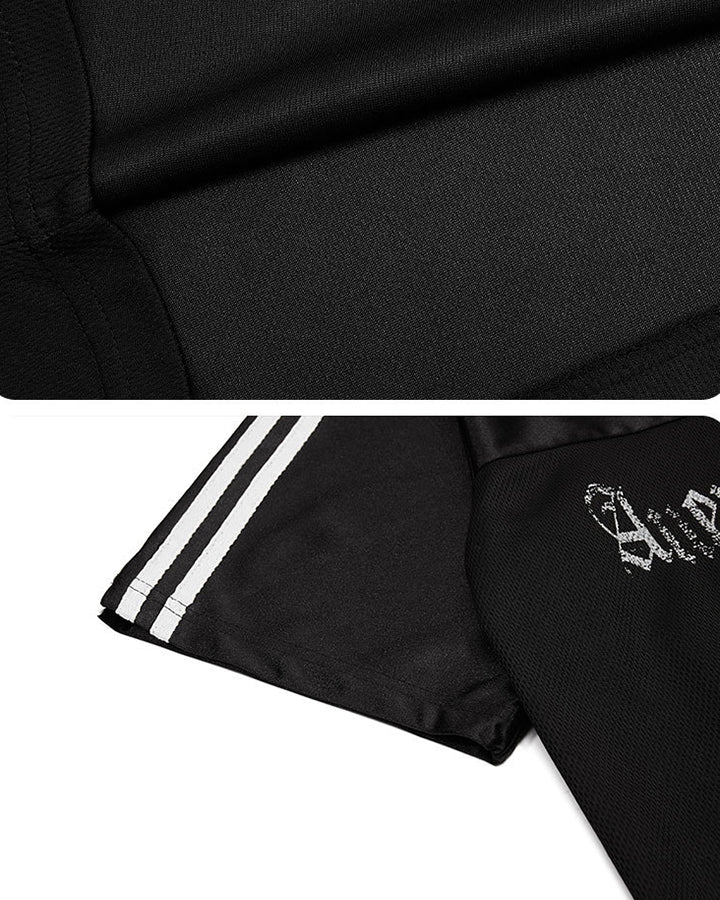 Black Gothic Letter Stripe Sport T-Shirt