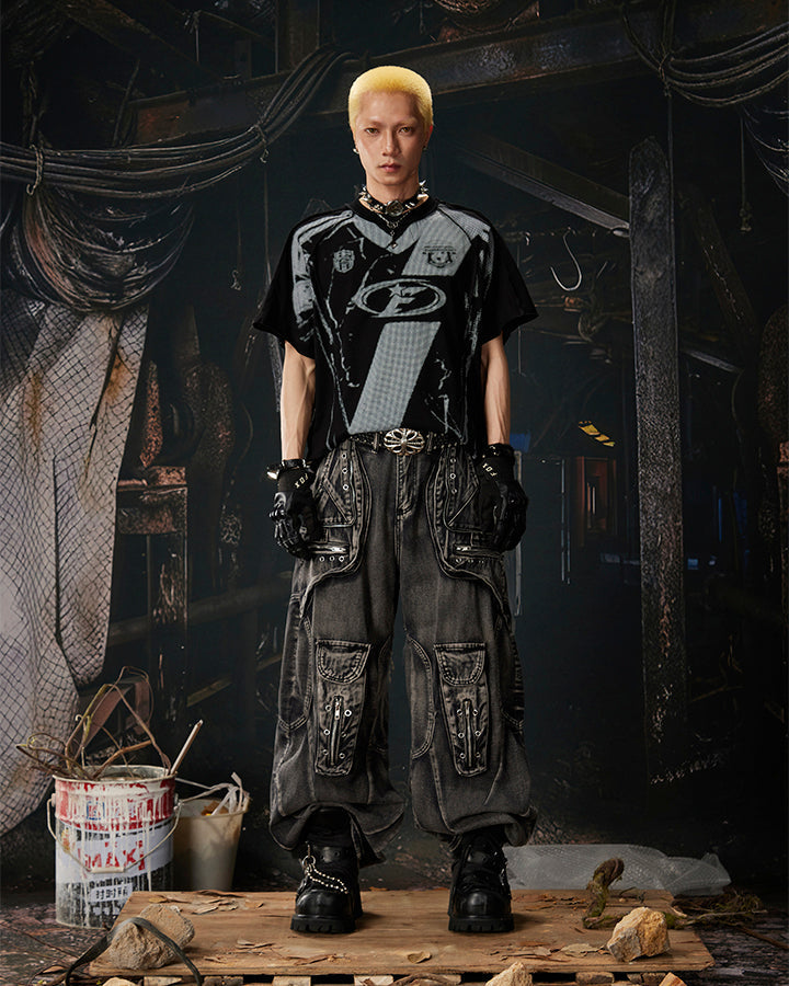 American Black Mesh Number Print Tee