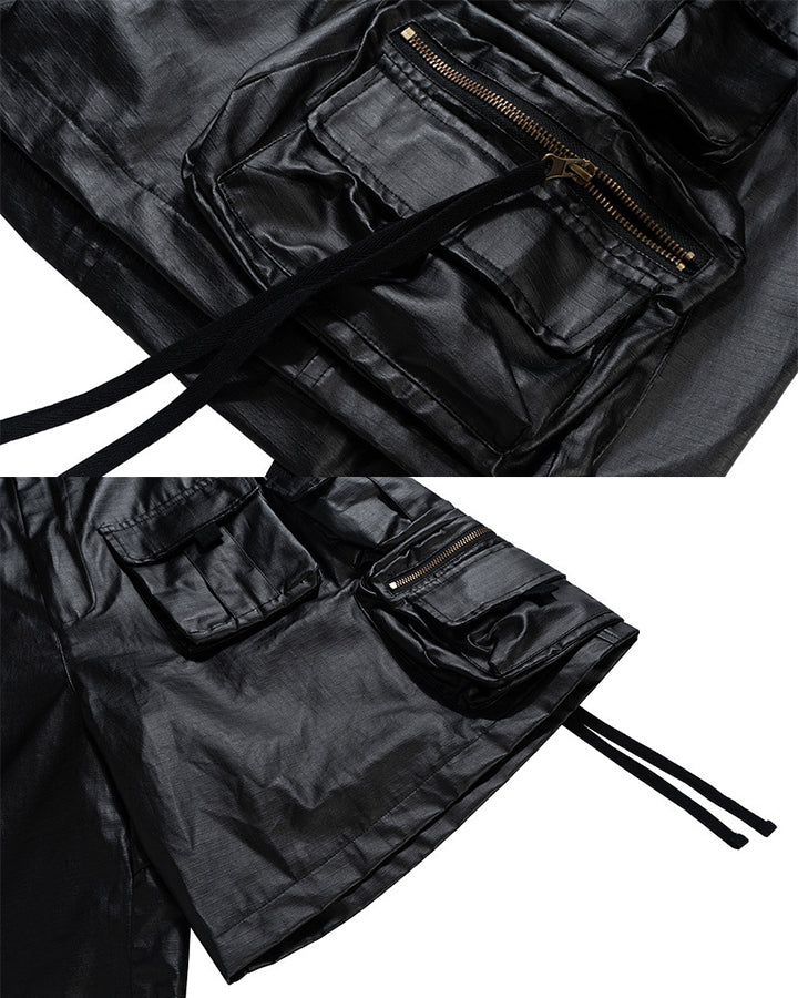 New Coated Zip Utility Cargo Shorts