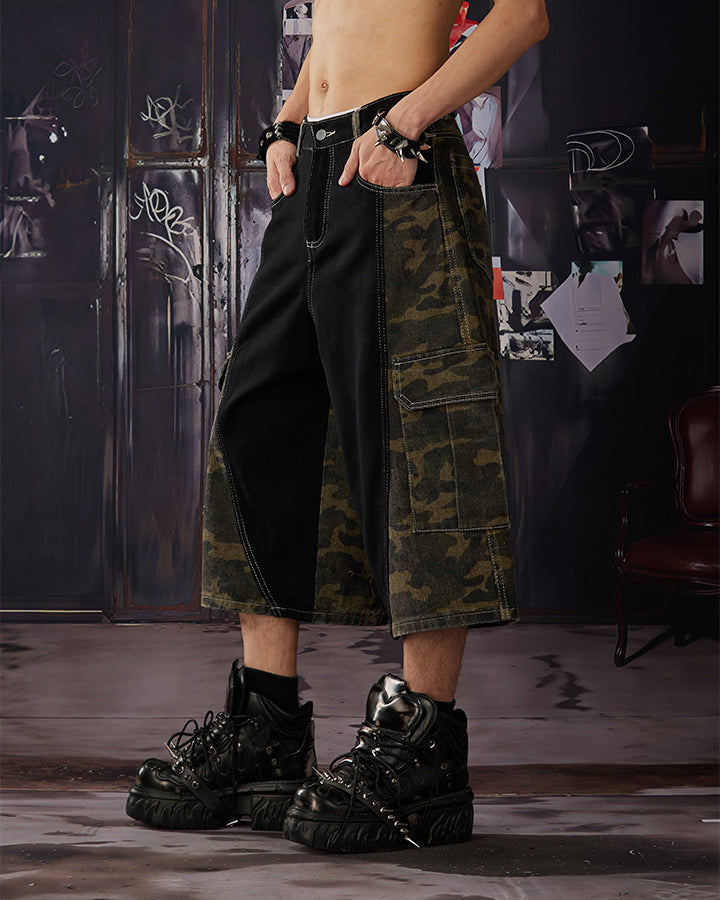 Contrast Panel Camo Utility Shorts New