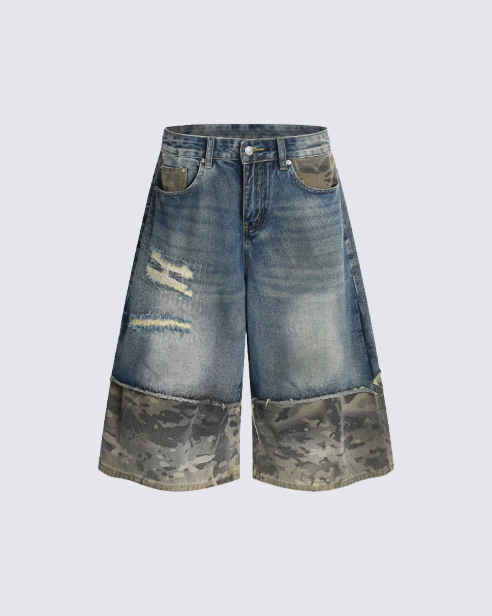 New Washed Black Camo Patchwork Shorts