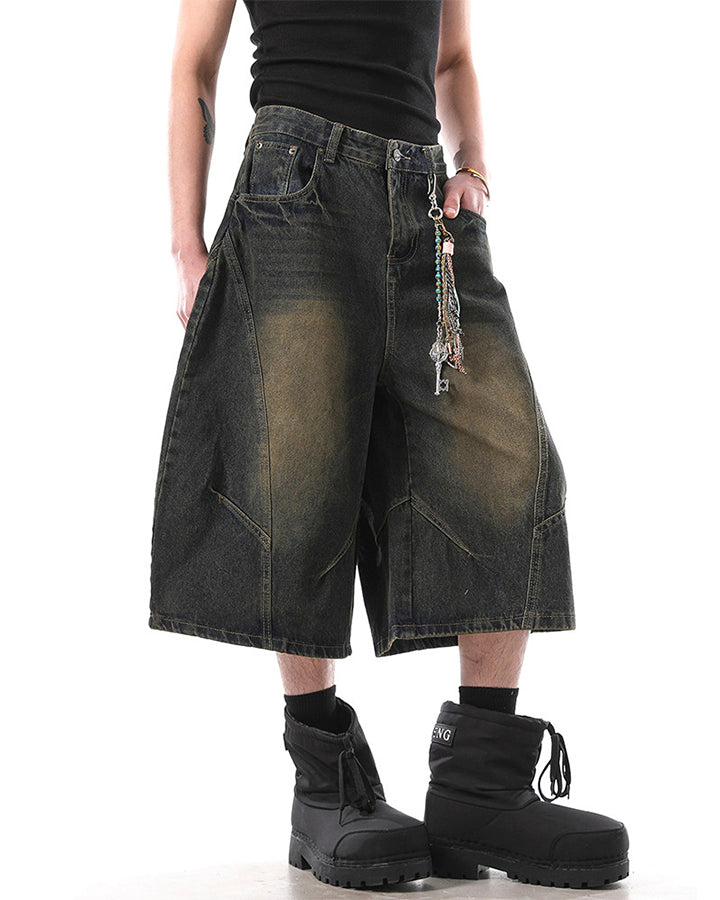 Vintage Washed Seven-Length Denim Pants