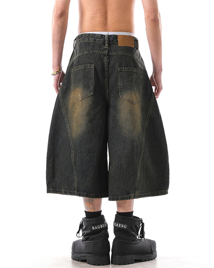 Vintage Washed Seven-Length Denim Pants