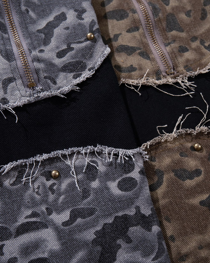 Retro Distressed Camo Zip-up Shirt