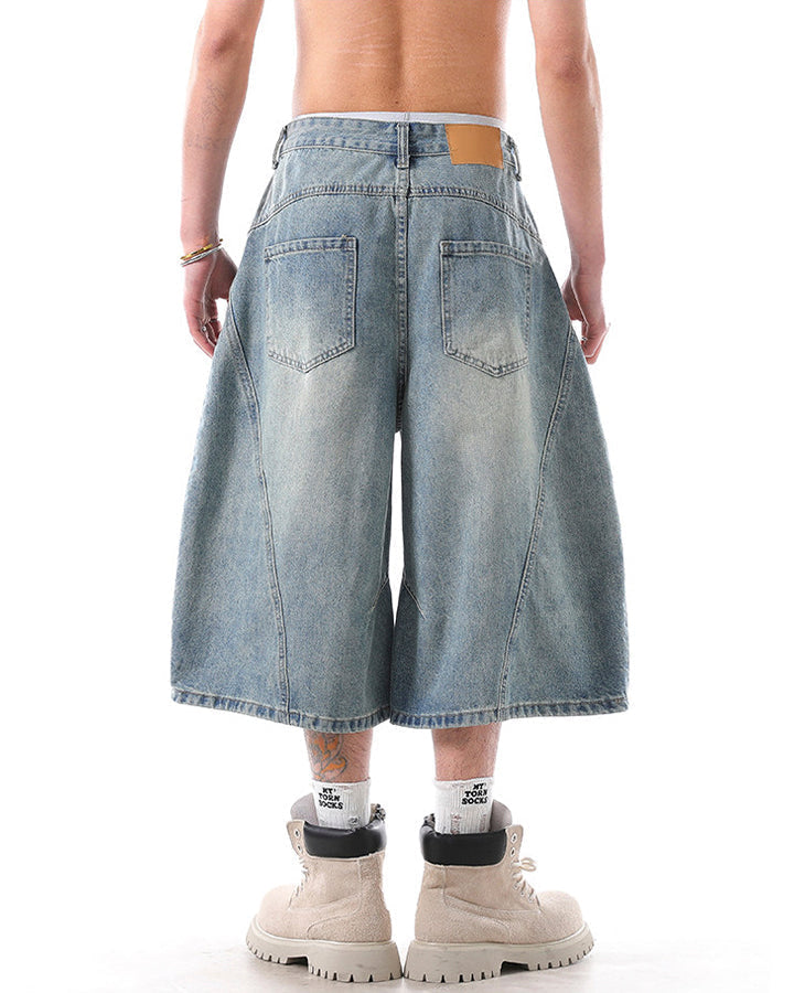 Vintage Washed Seven-Length Denim Pants