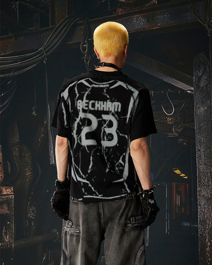 American Black Mesh Number Print Tee