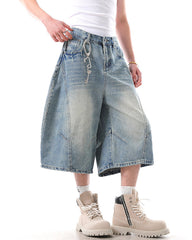 Vintage Washed Seven-Length Denim Pants