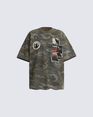 Distressed Patch Embroidered Short Sleeve T-Shirt