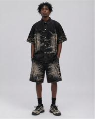 Vintage Washed Shadow Print Short Sleeve Shirt
