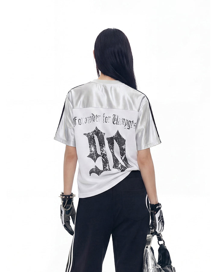 Black Gothic Letter Stripe Sport T-Shirt