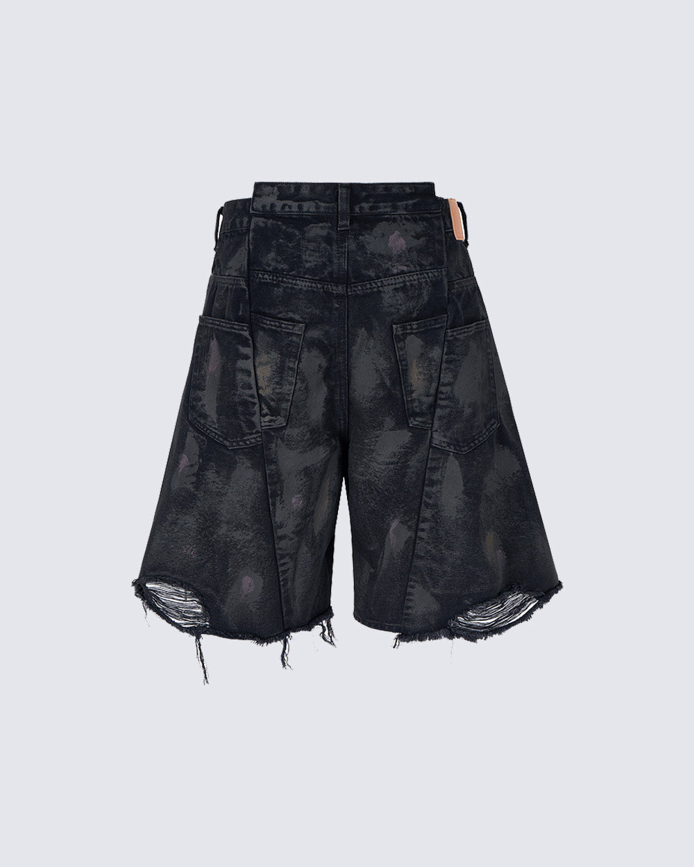 Distressed Crinkled Irregular Knee-Length Denim Shorts