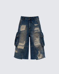 Distressed Cargo Denim Shorts