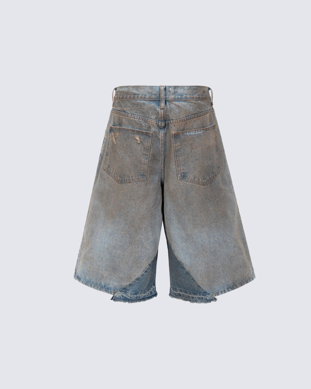 Vintage Washed Patchwork Distressed Dirty Denim Shorts