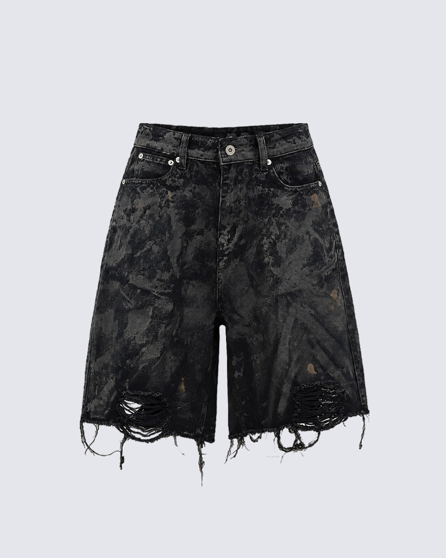 Vintage Distressed Black Denim Shorts
