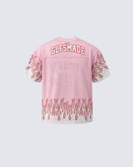 Flame Print Mesh Jersey Casual Tee