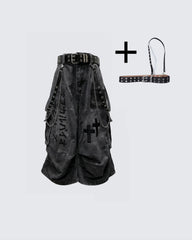 Gothic Chain Strap Denim Capri Pants