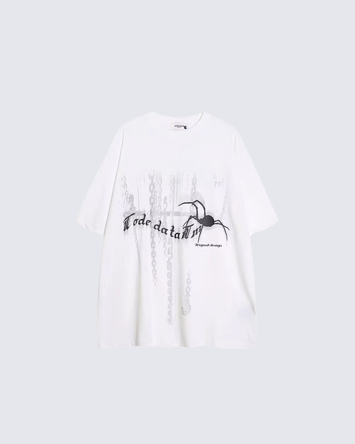 Gothic Chain Print Oversized Black T-Shirt