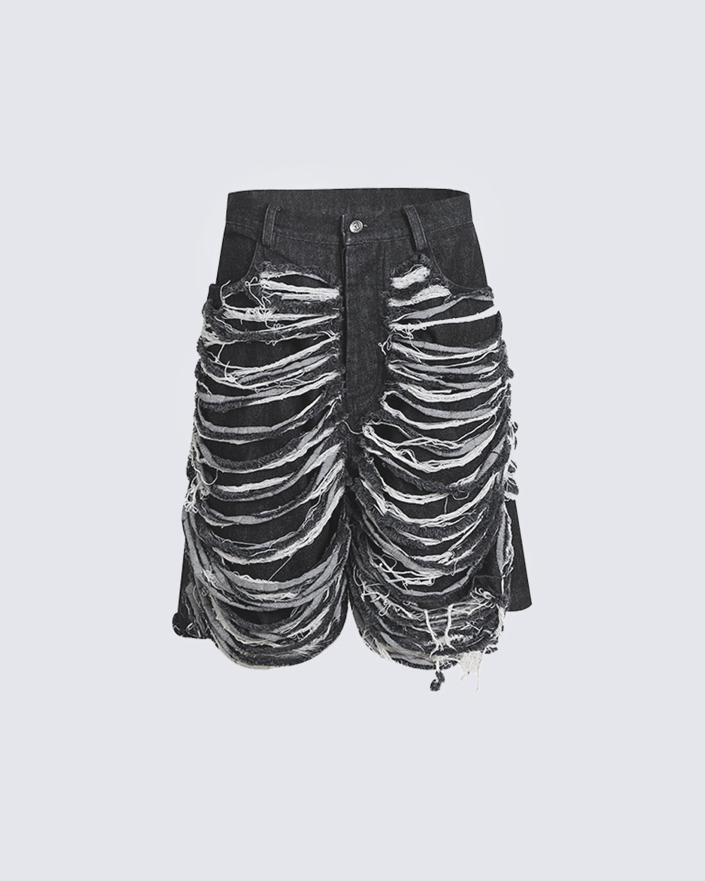 High-Street Knife-Cut Distressed Denim Shorts