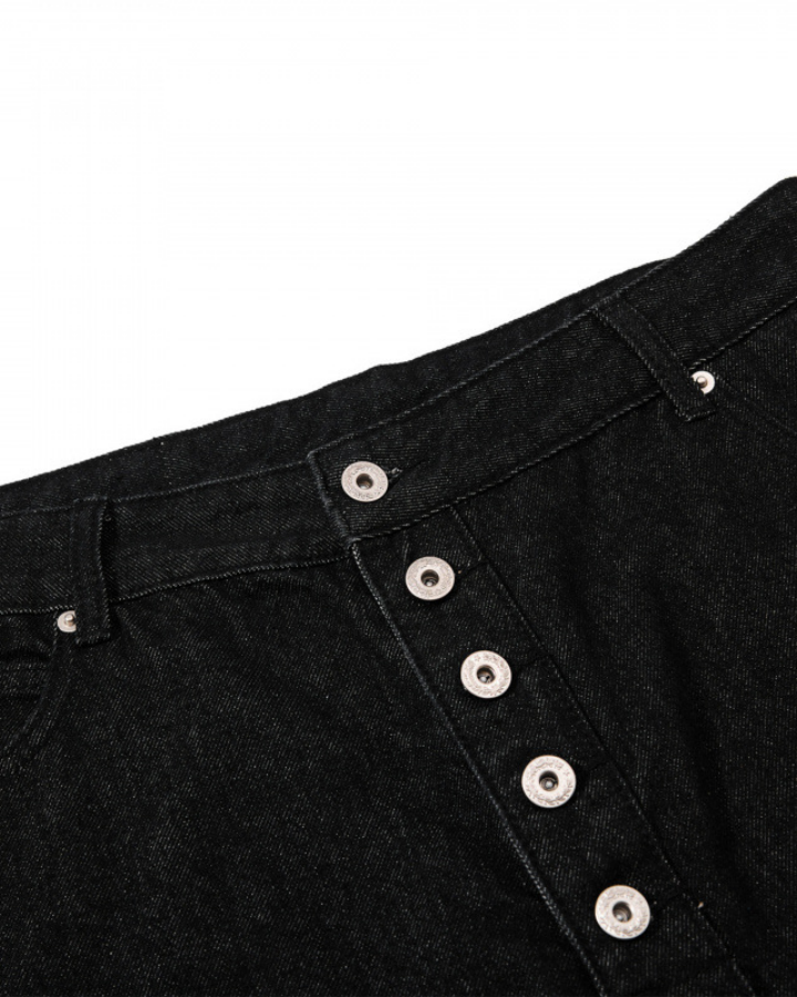 Button Detail Denim Wide  Loose Shorts