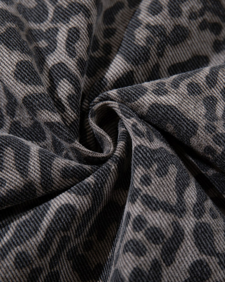 American Retro Leopard Print Patchwork Frayed Short-Sleeved Shirt