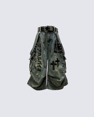 Gothic Washed Denim Shorts with Chains