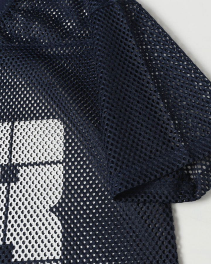 Mesh Cutout Loose V-neck Jersey