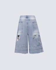 New Double Waist Distressed Denim Pants
