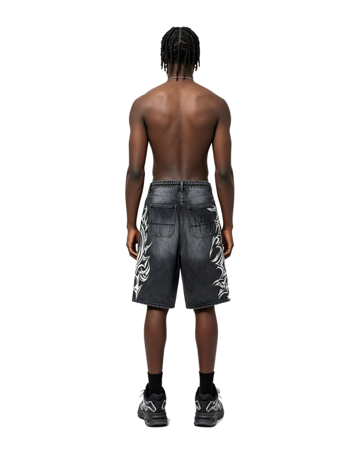 American Vintage Washed Tribal Print Denim Shorts