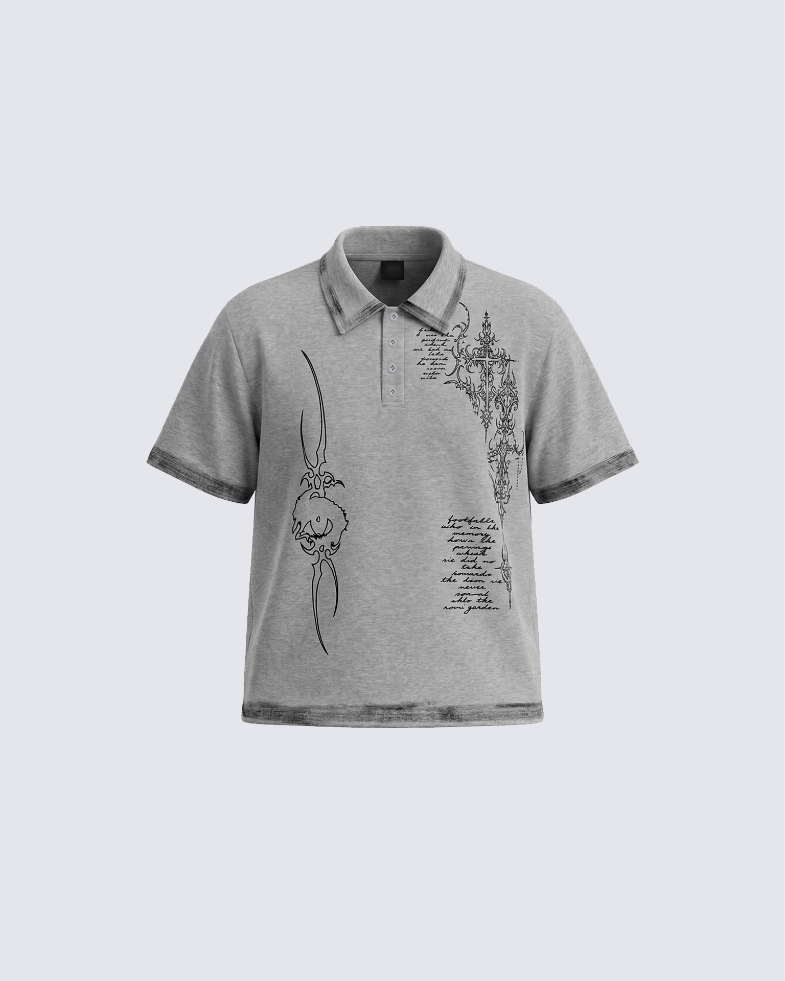 Vintage Gothic Cross Washed Polo Shirt