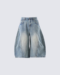 Vintage Washed Seven-Length Denim Pants