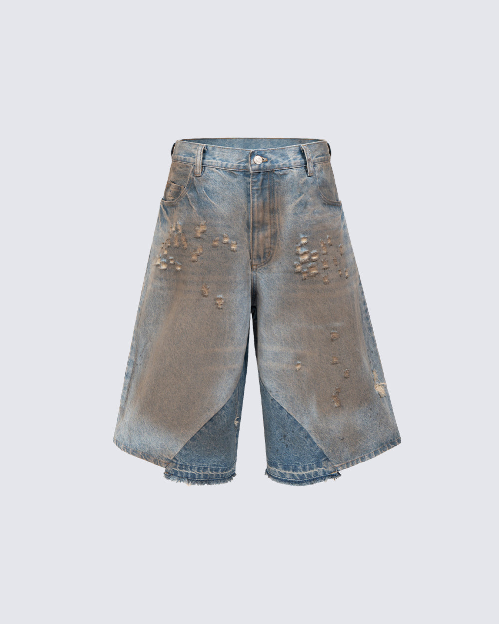 Vintage Washed Patchwork Distressed Dirty Denim Shorts